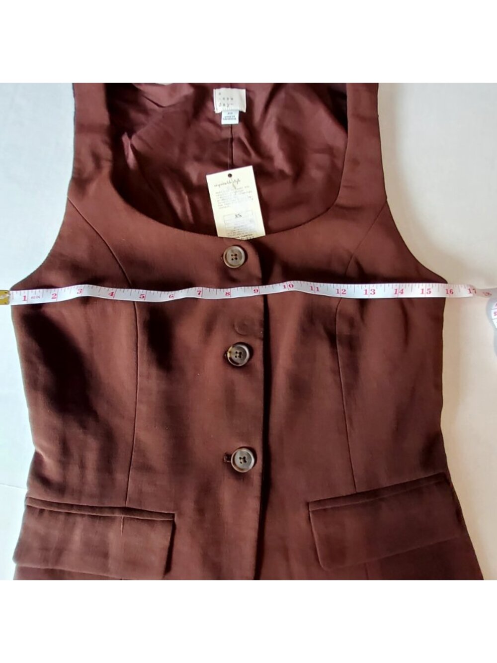 A New Day Womens Sleeveless Brown Vest Size XS Recycled Polyester Button Closure - Picture 3 of 9